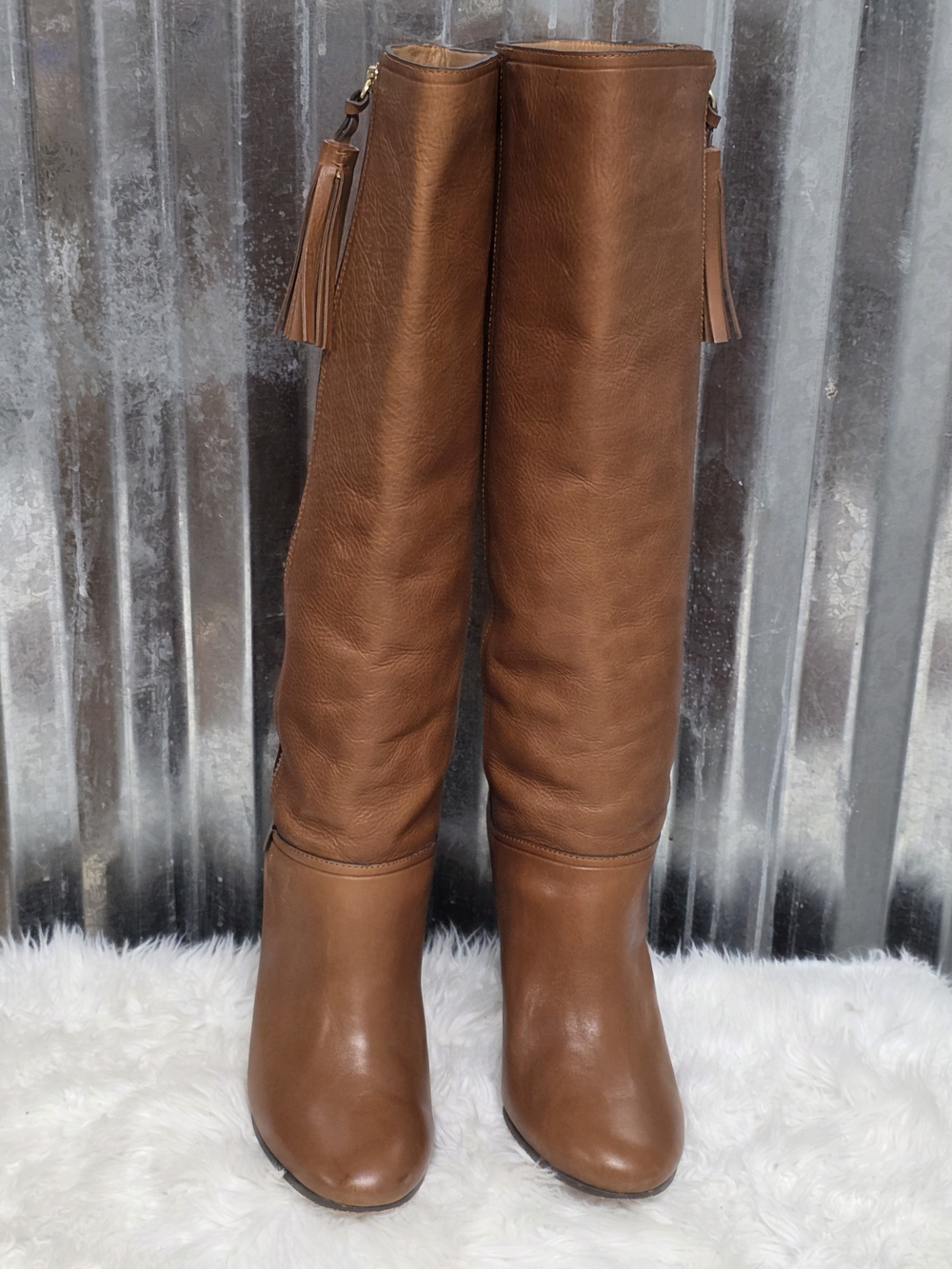 Coach Therese Tall Leather Tassel Zip Boots in Cinnamon Brown - Picture 2 of 12
